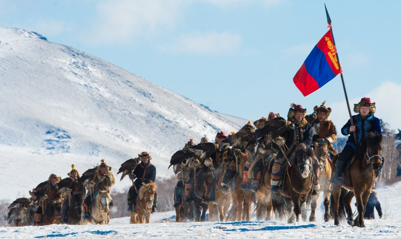 eaglemen parade in eagle spring festival in Mongolia