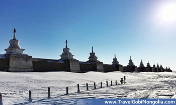 wall of the Erdene Zuu Monastery  in winter