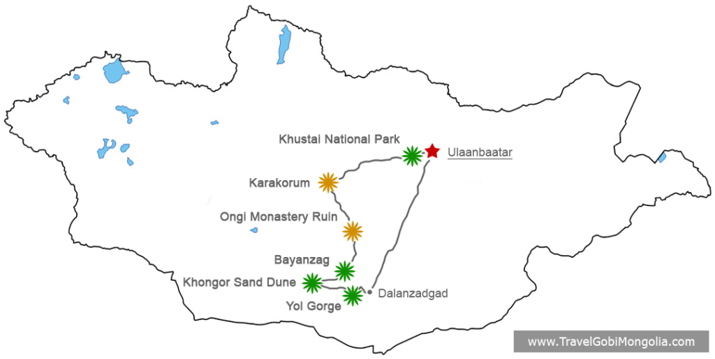 map of Gobi Desert Tour Mongolia
