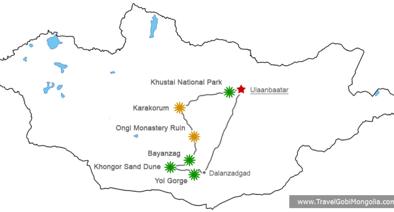 map of Gobi Desert Tour Mongolia