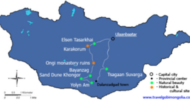 map of Gobi Desert Tourism & Karakorum Tour