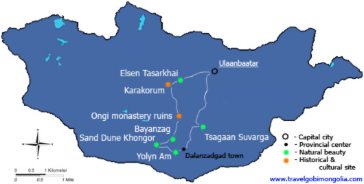 map of Gobi Desert Tourism & Karakorum Tour