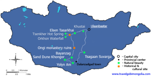 map of Mongolia Road Trip