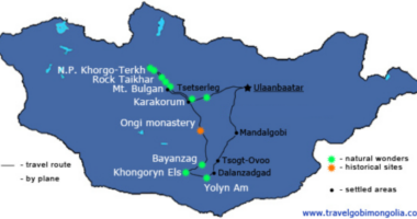 map of Mongolia Sightseeing Tour