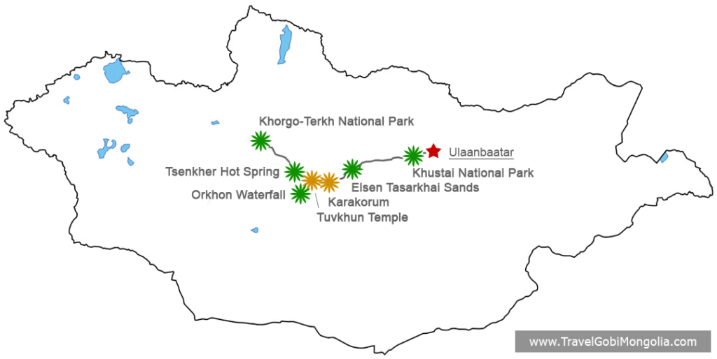 tour map of All Bests Of Central Mongolia Tour
