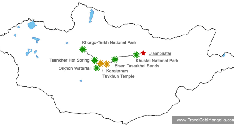 tour map of All Bests Of Central Mongolia Tour