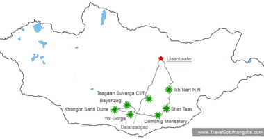 tour map of East Gobi Desert & South Gobi Desert Adventure Tour