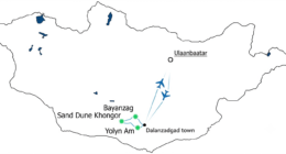 tour map of Gobi Desert Tour from Ulaanbaatar by Flight