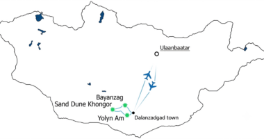 tour map of Gobi Desert Tour from Ulaanbaatar by Flight