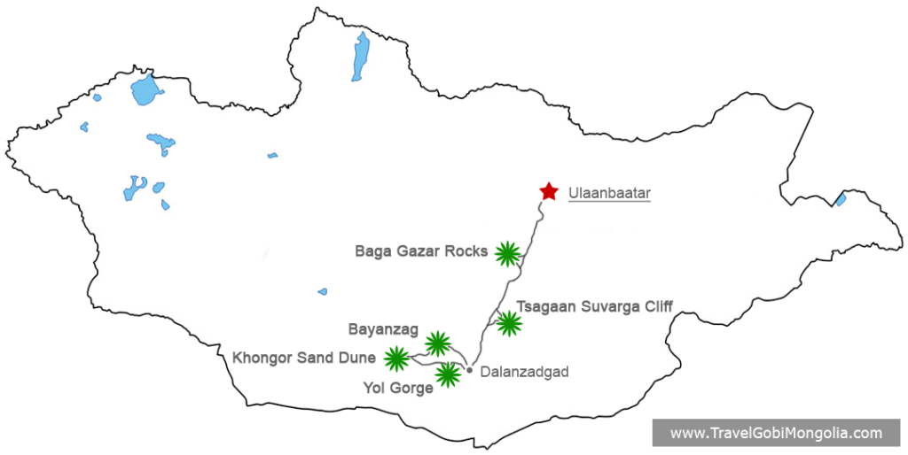 tour map of Gobi Desert Travel & Best 5 Attractions Tour