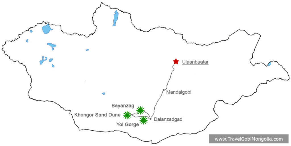 tour map of Gobi Trip From Ulaanbaatar By Car