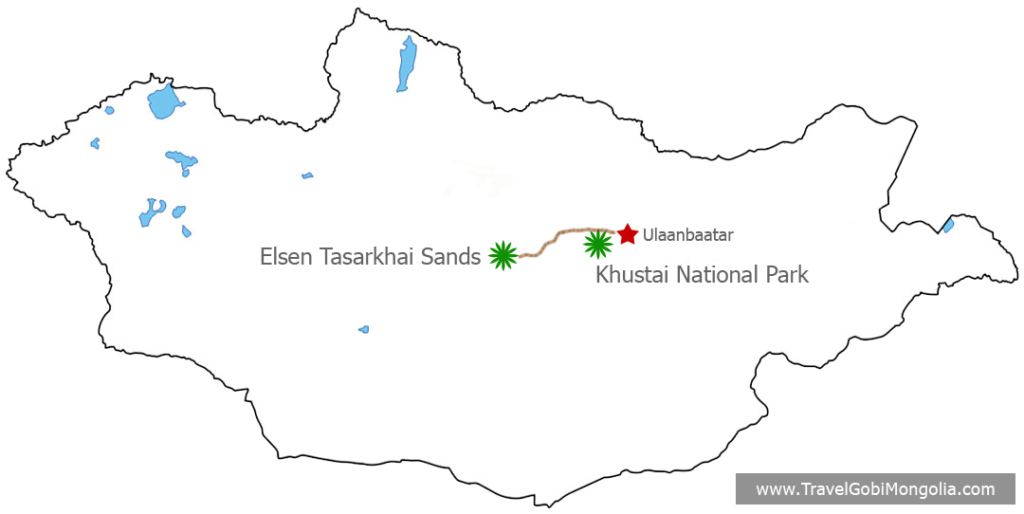 Elsen Tasarkhai Sands & Khustai National Park Tour map