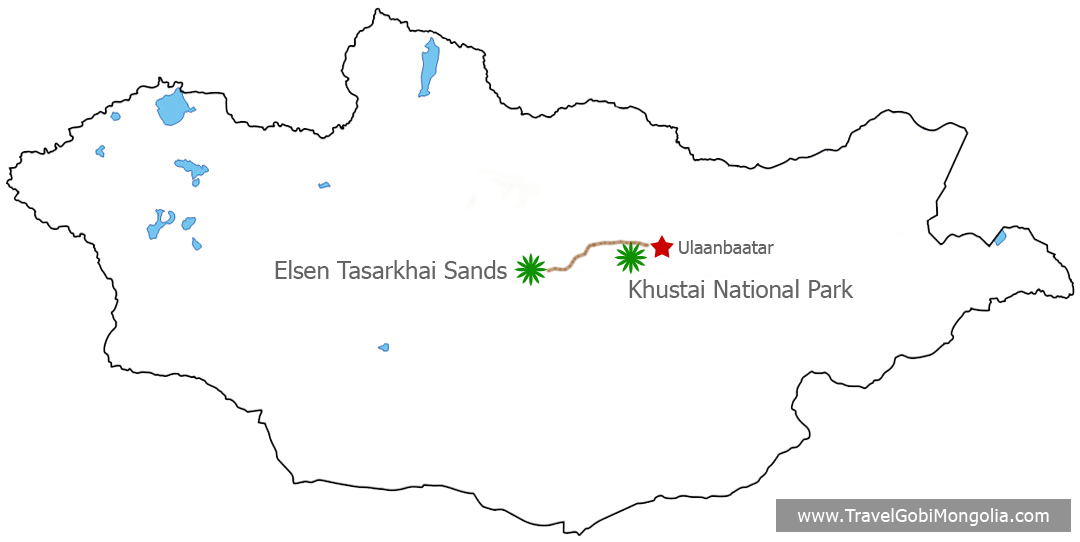 Elsen Tasarkhai Sands & Khustai National Park Tour map