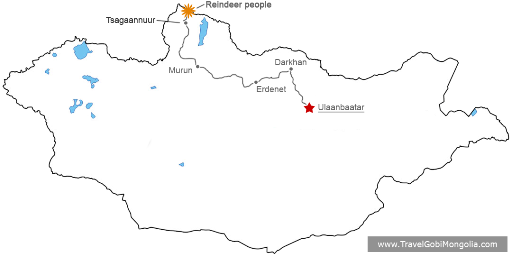 tour map of Reindeer Tribes of Mongolia Winter Trip