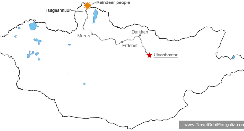 tour map of Reindeer Tribes of Mongolia Winter Trip