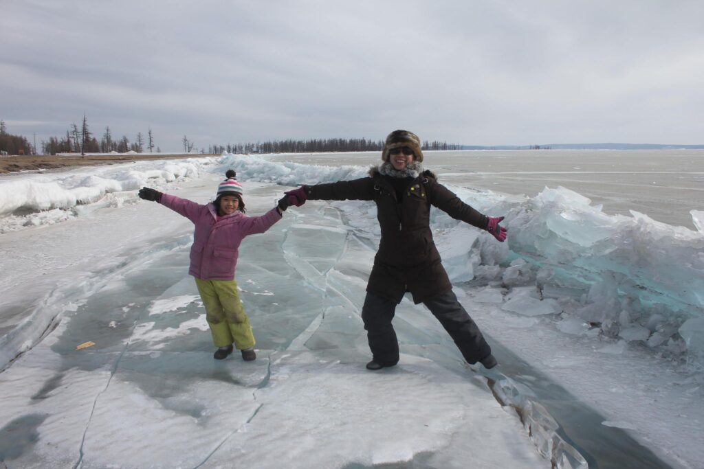 Our customers, a mother and daughter, are participating in the ice festival at Khuvsgul Lake