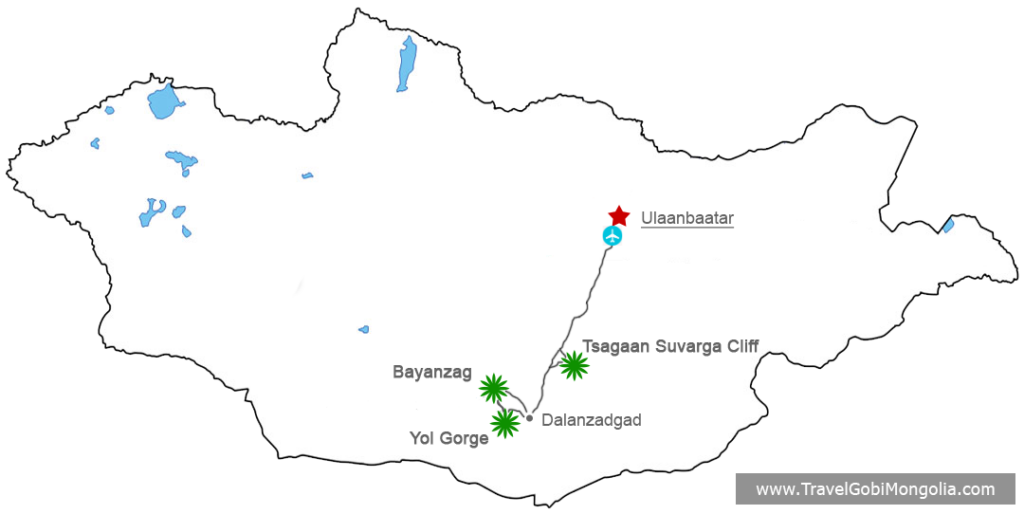 Gobi Desert Private Trip from Chinggis Khaan International Airport tour map