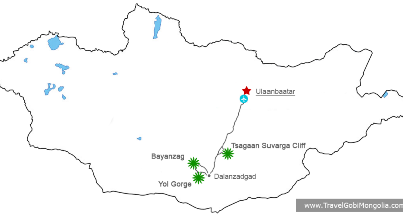 Gobi Desert Private Trip from Chinggis Khaan International Airport tour map
