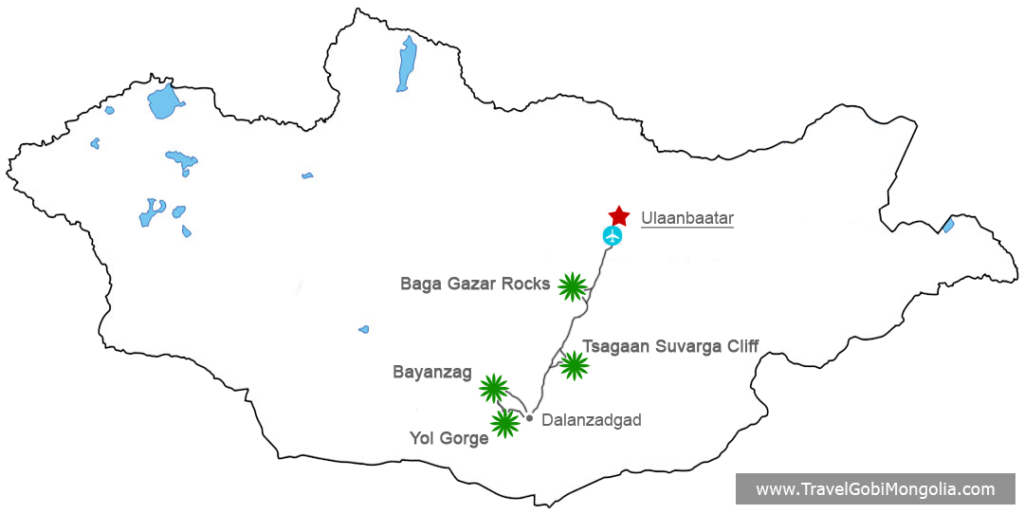 Gobi Desert Tour from Genghis Khaan Airport tour map