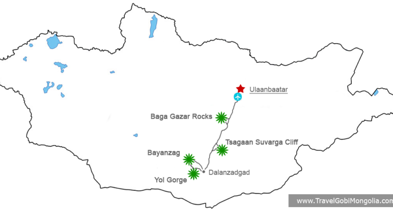 Gobi Desert Tour from Genghis Khaan Airport tour map